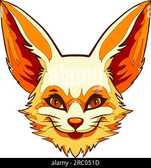 Cute muzzle fennec fox. Portrait of a orange desert fennec fox. Animal head. Vector illustration. Stock Vector