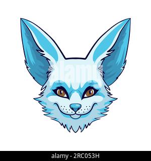 Cute portrait of fennec fox face. The desert fox fennec fox is blue. Animal head. Vector illustration. Stock Vector