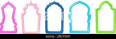 Islamic shape frame. Arabic window or door shape 3d. Set of border frames in oriental style. Vector illustration. Stock Vector