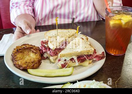 Atlanta Georgia,The Battery Atlanta Truist Park stadium,mixed use development,Goldbergs deli foods restaurant,inside interior,plate lunch corned beef Stock Photo