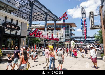 Atlanta Georgia,The Battery Atlanta Truist Park stadium,mixed use development Braves baseball team home,families fans Stock Photo