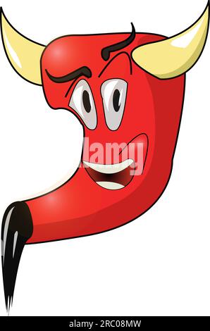 Vector red devil distorted shap with raised eyebrow isolated on white background Stock Vector