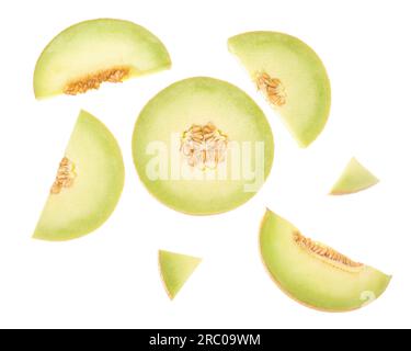 Pieces of sweet melon on white background Stock Photo