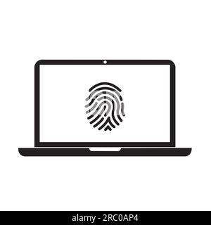 A laptop with a fingerprint in the screen as an example of biometric security Stock Vector
