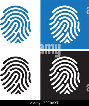 Four fingerprints on white , blue and black backgrounds Stock Vector