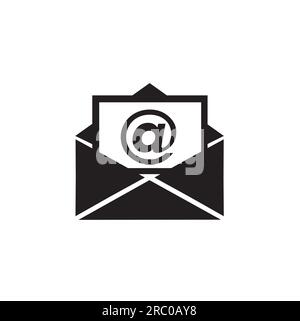 An open envelope with a page with at sign on a white background with copy space Stock Vector