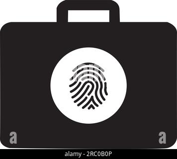 A suitcase with a fingerprint in a white round space as an example of biometric security Stock Vector