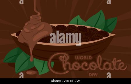 Melted chocolate on a bowl with cocoa beans World chocolate day Vector Stock Vector