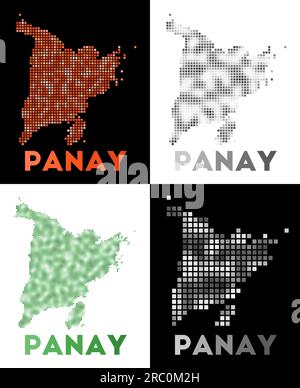 Panay map. Collection of map of Panay in dotted style. Borders of the island filled with rectangles for your design. Vector illustration. Stock Vector