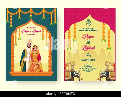 Front And Back View Of Indian Wedding Invitation Card With Hindu Couple ...