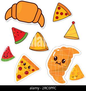 Set of colored cute food emoji icons Vector Stock Vector
