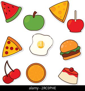 Set of colored food emoji icons Vector Stock Vector