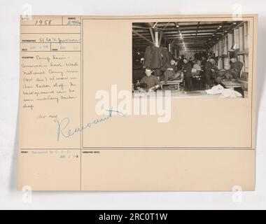 National Army men participating in a military pageant at Camp Lewis, located in American Lake, Washington. The photo was taken in December 1917 by photographer St. Ed. N. Jackson. The men are seen on the firing line, engaged in military activities. No negative image is available. The photo was released to the Operation Public Information on January 3, 1918. Stock Photo