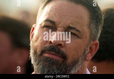 Malaga, Spain. 11th July, 2023. Spanish far-right party VOX leader Santiago Abascal, is seen during an electoral rally ahead of July 23 general elections. The electoral polls give victory to the Popular Party but it would need the support of the far-right party VOX to be able to govern. (Photo by Jesus Merida/SOPA Images/Sipa USA) Credit: Sipa USA/Alamy Live News Stock Photo