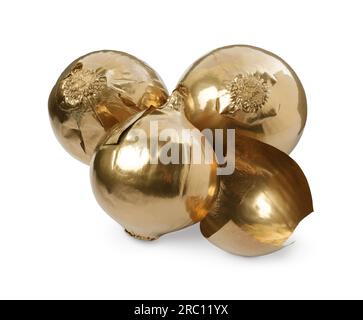 Shiny stylish golden onions on white background Stock Photo