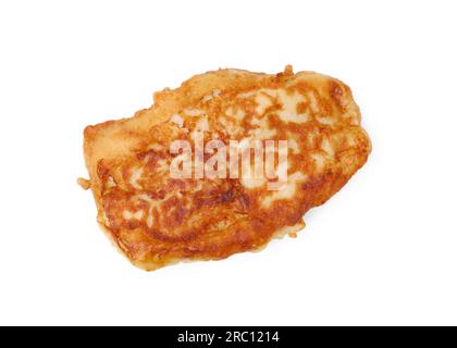 Tasty fish in soda water batter isolated on white, top view Stock Photo