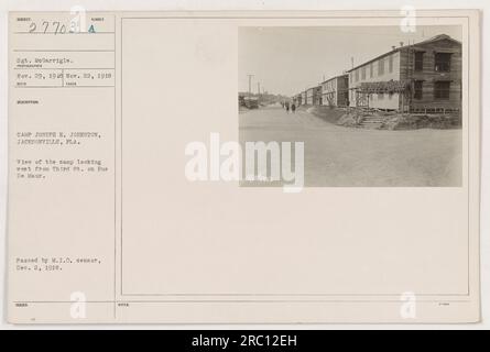 Image Caption: 'Camp Joseph E. Johnston, located in Jacksonville, FL, seen from Third St. on Rue De Maux. The photograph portrays a view of the camp looking west. Date taken: November 22, 1918. Approved by the M.I.D censor on December 2, 1918.' Stock Photo