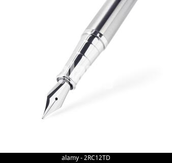 Stylish silver fountain pen isolated on white Stock Photo - Alamy