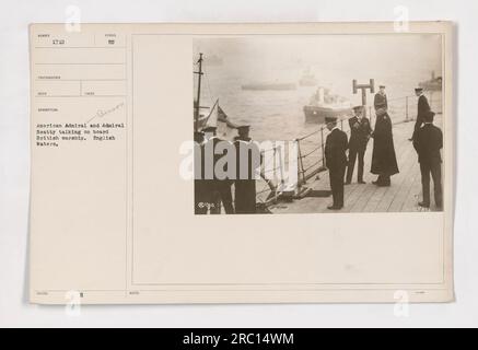 Admiral Benson in conversation with Commander-in-Chief of the British Grand Fleet, Admiral Beatty, on a British warship in English waters during World War One. Stock Photo