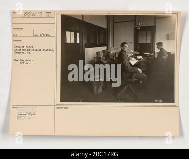 View of the interior of a new hospital office at Langley Field Aviation Experiment Station in Hampton, Virginia. The photograph was taken on February 8, 1918. The details on the back of the photograph indicate approval by the Signal Corps on February 28, 1918. Stock Photo