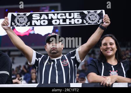 São Paulo, 11th July 2023 Corinthians fans before the match against Universitario-PER for the first leg of the Copa Sudamericana playoffs, at Neo Química Arena, in the neighborhood of Itaquera, east zone of São Paulo, this Tuesday, the 11th Credit: Brazil Photo Press/Alamy Live News Stock Photo