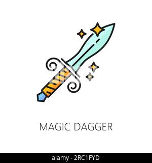 Magic dagger witchcraft and magic icon. Mysterious and powerful sword exudes an aura of enchantment. Isolated vector linear sign of saber with sharp edges symbolize strength, precision, and power Stock Vector