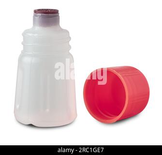close-up of plastic glue bottle with opened cap, mock-up template with copy space isolated on white background Stock Photo