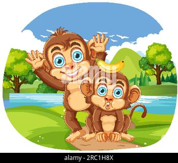 Two Funny Monkeys Cartoon Characters illustration Stock Vector Image ...