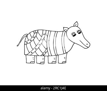Hand-drawn funny animal, for coloring book. Cartoon Hippopotamus isolated on white background Stock Vector