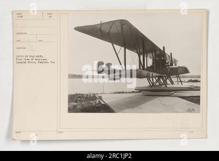 Side view of various types of seaplanes at Langley Field, Hampton, Virginia during World War I. The photograph, numbered 111-SC-3370, was likely part of a documentation project of American military activities. This image, captured at Langley Field, shows different seaplane models that were used during the war. Stock Photo