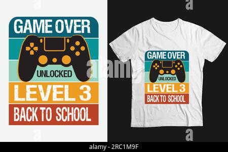 level 3 Back to school Funny game lover t-shirt vector template Design Stock Vector