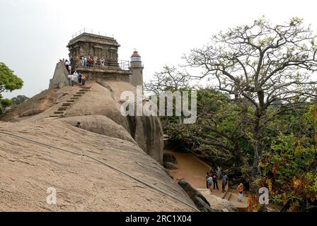 Olakkanatha temple old light house and New Light House in Mahabalipuram Mamallapuram near Chennai, Tamil Nadu, South India, India, Asia. UNESCO World Stock Photo