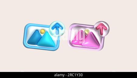 3d illustration icon upload image data data loading symbol Stock Vector