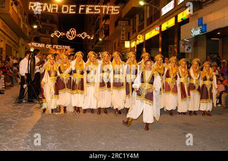 Women's dance group in traditional traditional costume, Moors and Christians festival, Calpe, Costa Blanca, Spain Stock Photo