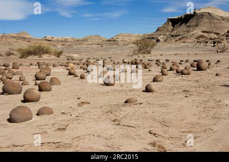 The cone field, Valle de Luna, Cancha de bochas, El Gusano, Ischigualasto Nature Reserve, Moon Valley, San Juan Province, Argentina Stock Photo