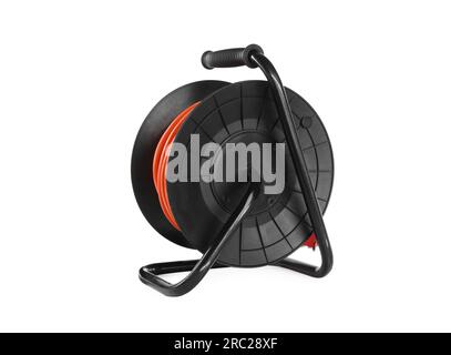 Extension cord reel on white background. Electrician's equipment