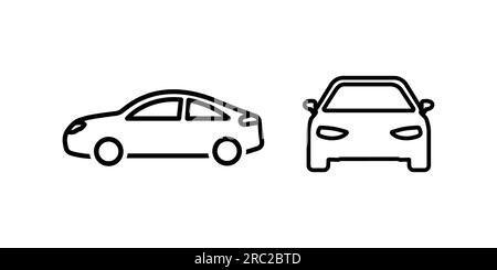 Car icons set. Set of various cars front and side view outline vector icon.Car icons Line style. Stock Vector