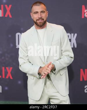 Los Angeles, USA. 11th July, 2023. Travis Kelce at the Netflix's QUARTERBACK Los Angeles Premiere held at the TUDUM Theater in Hollywood, CA on Tuesday, ?July 11, 2023. (Photo By Sthanlee B. Mirador/Sipa USA) Credit: Sipa USA/Alamy Live News Stock Photo