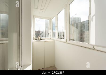 interior decoration of the interior of the balcony of a residential apartment. view from the balcony. Stock Photo