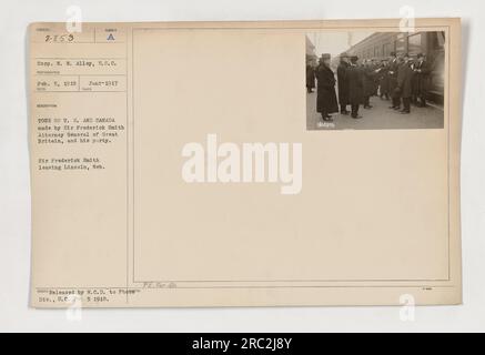 'Sir Frederick Smith, Attorney General of Great Britain, and his party, leave Lincoln, Nebraska during their tour of the United States and Canada. This photo, taken on January 1917, was released by W.C.D. to Phot Div., S.C. on February 5, 1918.' Stock Photo