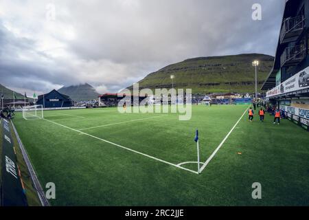 Klaksvik, Faroe Islands. 11th July, 2023. View over the stadium during the UEFA Champions League qualification match between Ki and Ferencvaros at Djupumyra Stadium in Klaksvik. (Photo Credit: Gonzales Photo/Alamy Live News Stock Photo