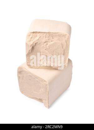 Blocks of compressed yeast isolated on white Stock Photo