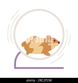 Small hamster running on wheel semi flat colour vector object Stock Vector
