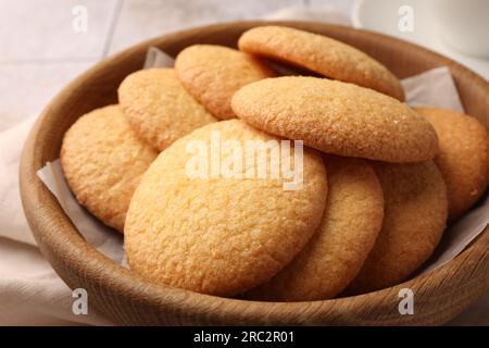 Delicious Danish butter cookies in bowl, closeup Stock Photo