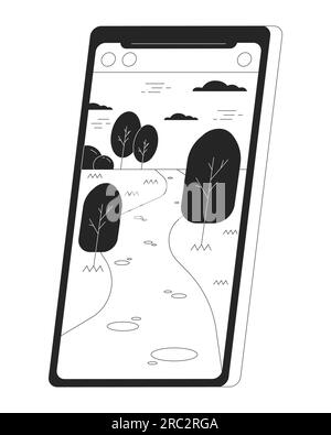 Mobile phone landscape flat monochrome isolated vector object Stock Vector