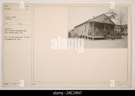 War prison barracks at Fort McPherson, Georgia. This image captures one of the barracks housing prisoners of war, numbered 45,663. The photograph was taken by Reco T Stock Photo
