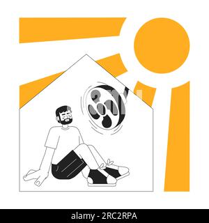Stay in air conditioned room monochrome concept vector spot illustration Stock Vector