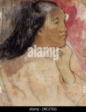 Tahitian woman with flower in her hair c.1891; French Polynesia by Paul Gauguin Stock Photo