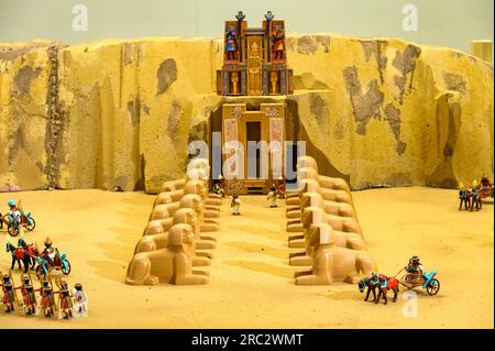 Ancient Egypt a display with toys by Playmobil in El Corte Ingles store. Construction of an ancient pyramid Stock Photo Alamy