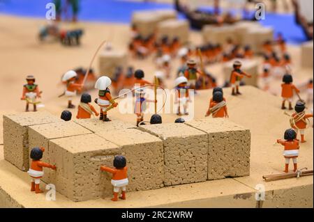 Ancient Egypt a display with toys by Playmobil in El Corte Ingles store. Construction of an ancient pyramid Stock Photo Alamy